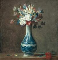 Jean-Baptiste-Siméon Chardin: Mazzo di garofani, di tuberose e di piselli odorosi in un vaso di porcellana bianca a motivi blu, c. 1754. Edimburgo, © National Gallery of Scotland, foto Antonia Reevet