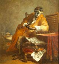 Jean-Baptiste-Siméon Chardin: La scimmia antiquario, c. 1735-40, Olio su tela, cm 43,5 x 38,5.Chartres, Musée des Beaux-Arts Chartres, foto Musée des Beaux-Arts